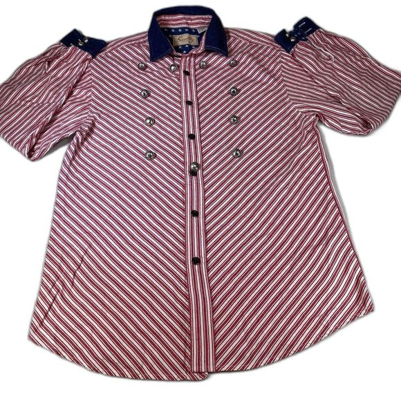 SCULLY Men’s Western Shirt Long Sleeve Sz Medium American Patriotic Cowboy - Picture 1 of 11